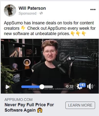 appsumo ads influencers short form copy example