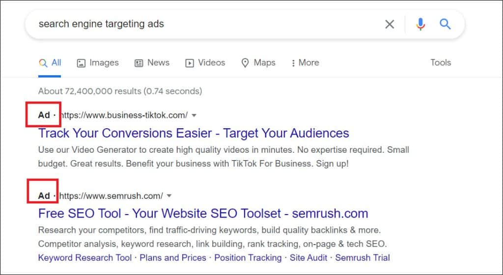 targeted advertising using search engine