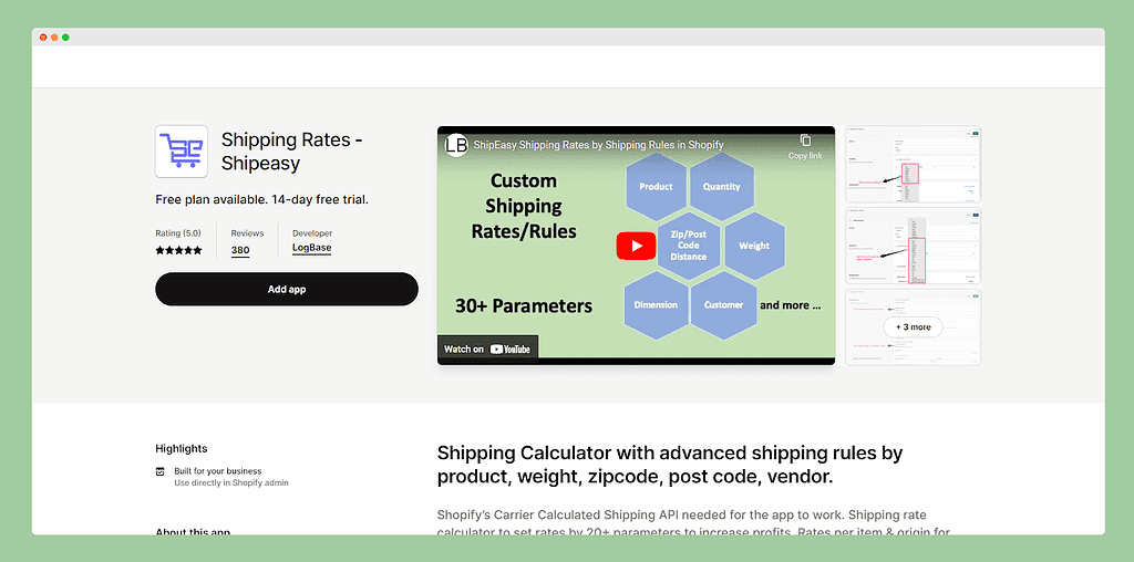 shipeasy - shopify shipping app that we used 