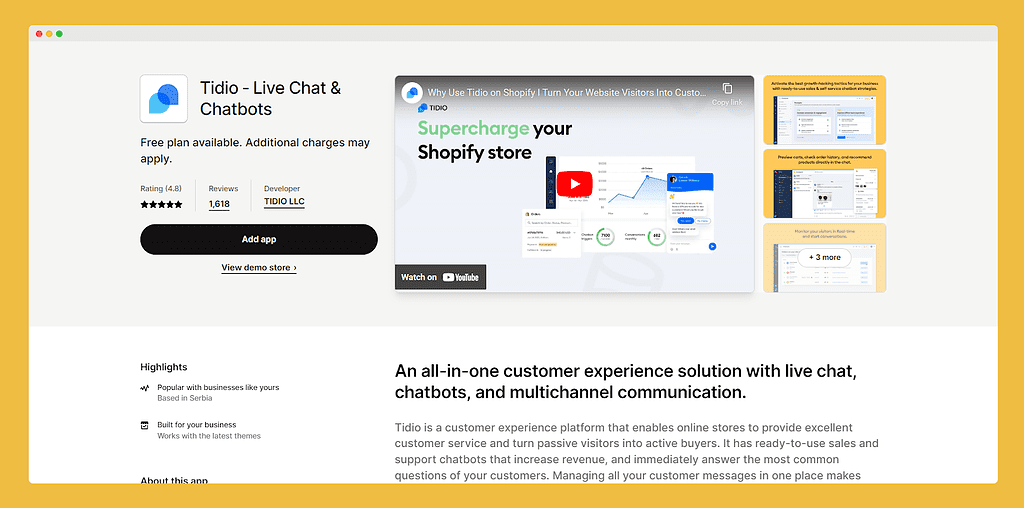 tidio live chat app for shopify