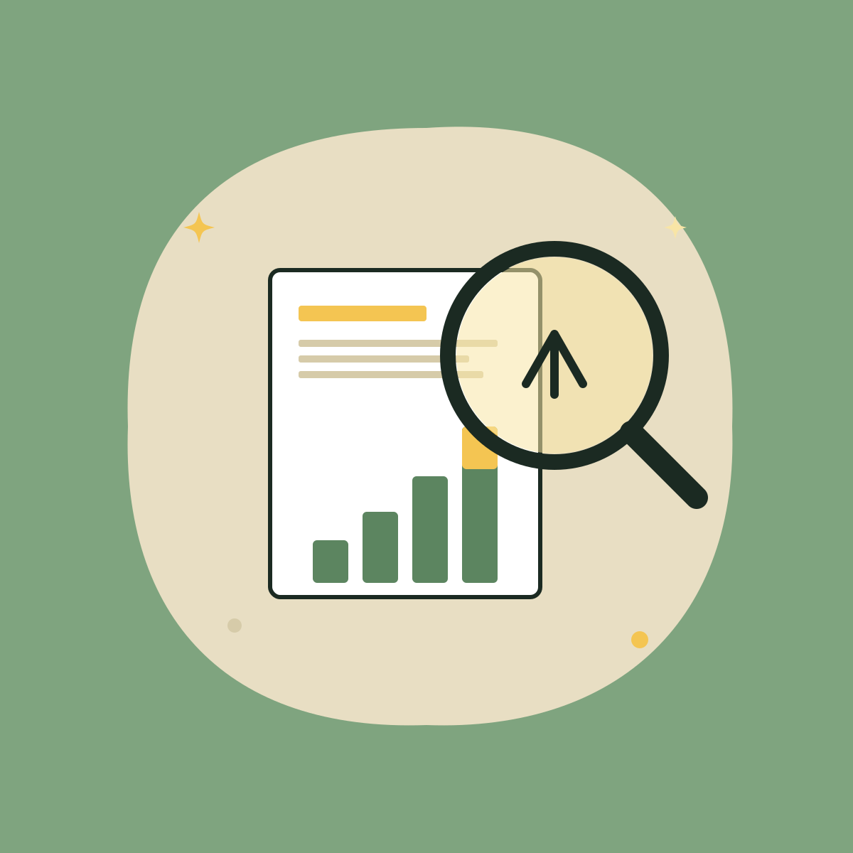 Flat illustration of SEO services — magnifying glass over an ascending growth chart, representing Top Growth Marketing's ecommerce SEO service.