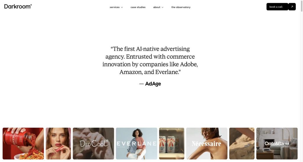 Darkroom homepage — brand-led creative and marketplace agency
