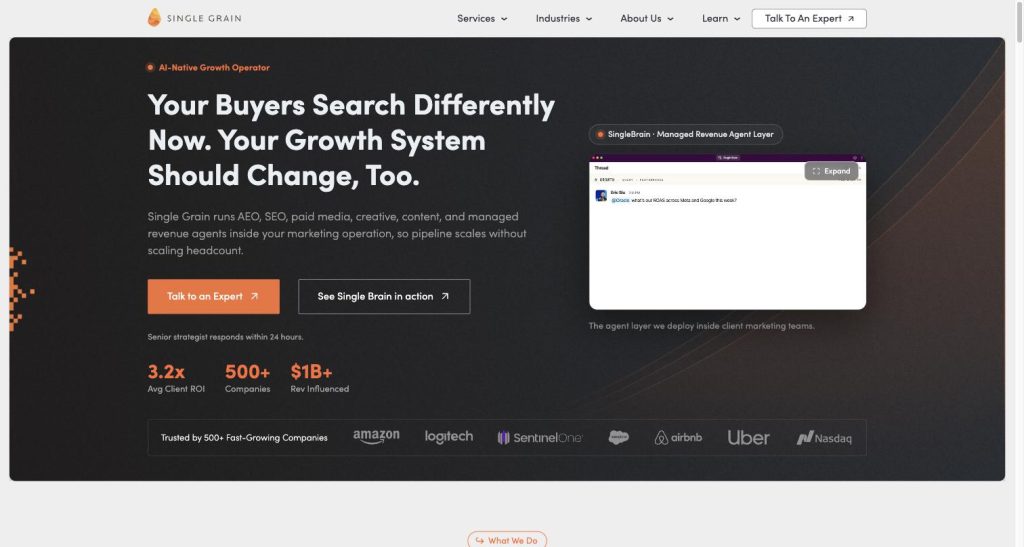 Single Grain homepage — content and paid media growth agency