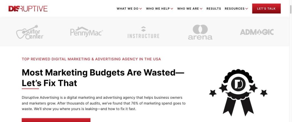 Disruptive Advertising homepage — paid media management agency