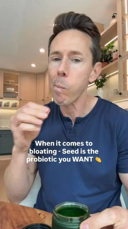 Seed Facebook ad - creator drinking greens with a bloating hook