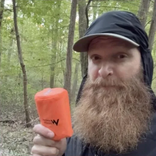 Sierra Madre Facebook ad - founder to camera in wet woodland