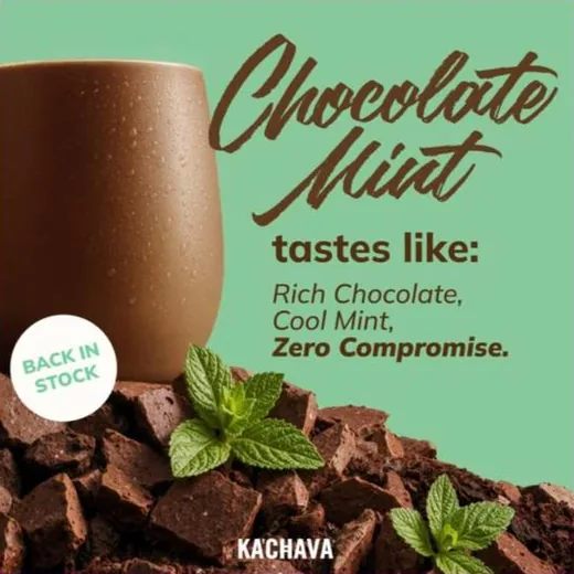 Ka'Chava Facebook ad - Chocolate Mint flavour launch with back in stock badge