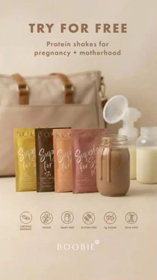 Boobie Superfoods Facebook ad - free trial with certification icon row