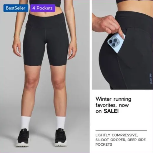 Janji Facebook ad - running shorts multi-panel spec card