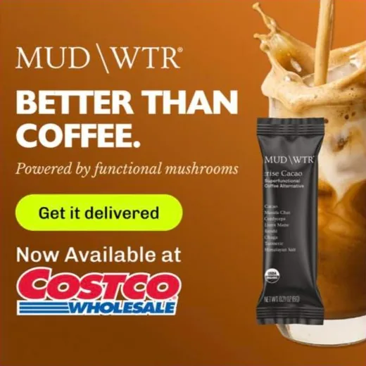MUD WTR Facebook ad - better than coffee with Costco availability badge
