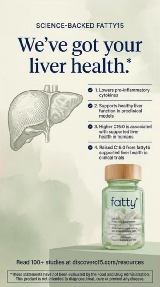 fatty15 Facebook ad - science-backed claims with FDA disclaimer in creative